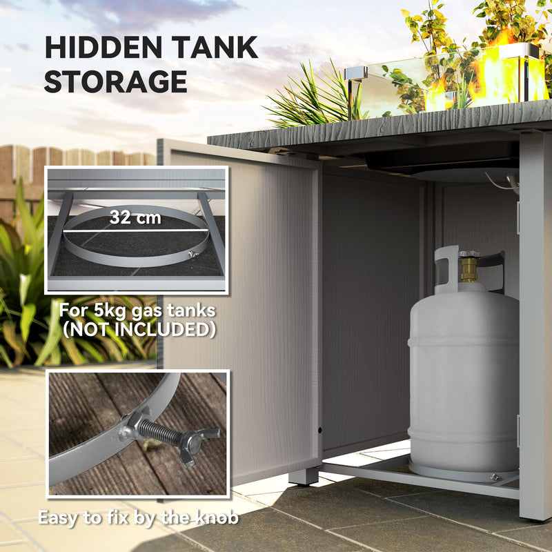 Dark Grey 71cm Gas Fire Pit Table with Glass Screen and Cover 50000 BTU by Outsunny