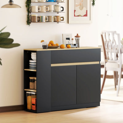 Sideboard with Adjustable Shelves for Space Saving Storage in Dining Room or Kitchen Oak Wood Effect AOSOM