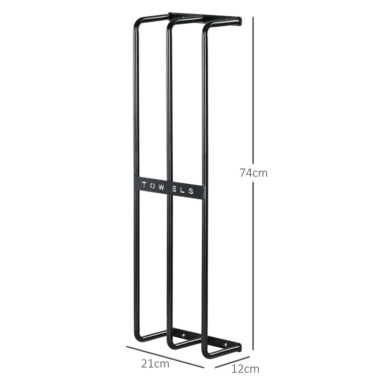 Wall Mounted Metal Towel Rack With Six Rails For Bathroom Storage, Black AOSOM
