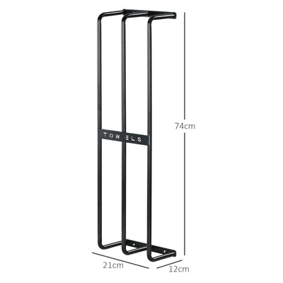 Wall Mounted Metal Towel Rack With Six Rails For Bathroom Storage, Black AOSOM