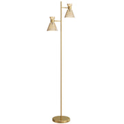 Modern Floor Lamp with Adjustable Dual Heads and Floral Glass Shades for Living Room Gold