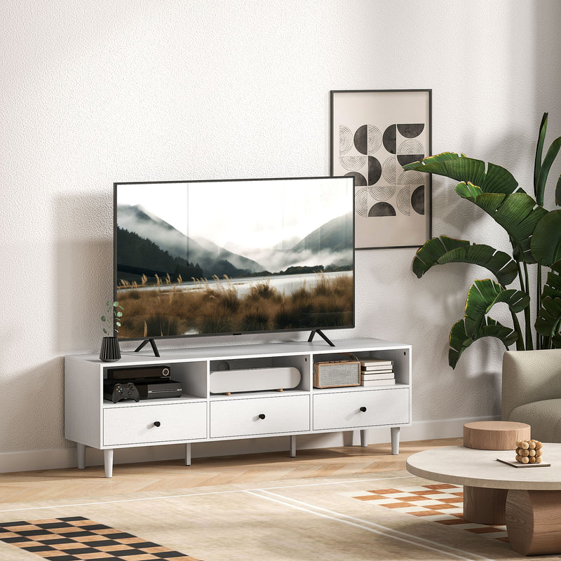 White Minimal TV Stand with Multi Storage Shelves for Living Room
