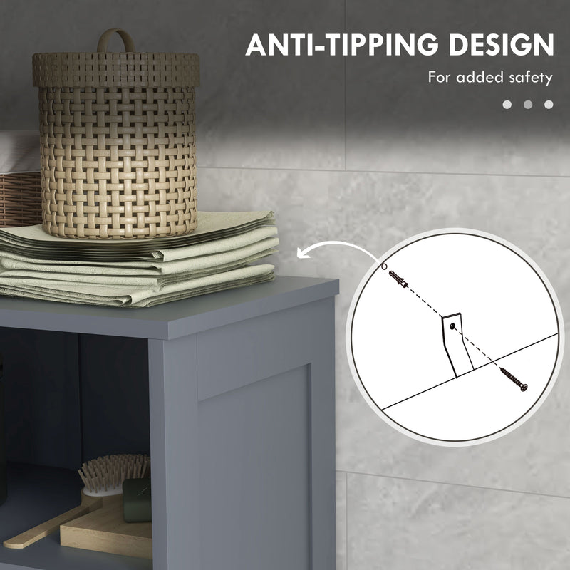 Three Part Bathroom Storage Unit With Shelf Drawers And Cupboard For Organising, Grey