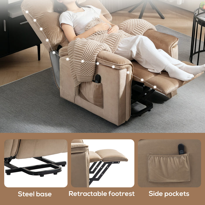 Brown Velvet Feel Electric Lift Recliner Chair with Comfortable Padding by HOMCOM