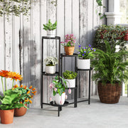 Black 3 Tier Foldable Metal Plant Stand for Indoor Outdoor Use by Outsunny
