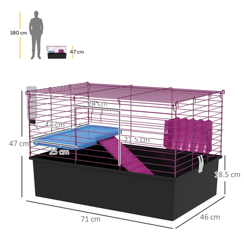 Small Animal Cage With Platform and Ramp For Rabbits Guinea Pigs Chinchillas, Grey