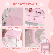Kids Dressing Table Set with Tri Folding Mirror Drawer and Stool for Bedrooms Pink