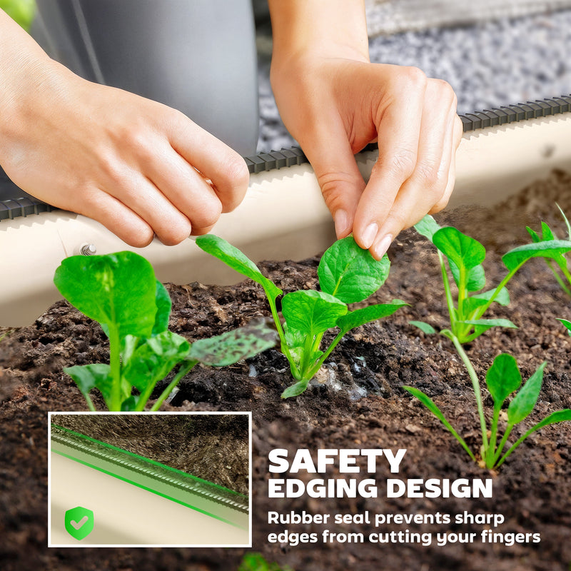 Galvanised Metal Raised Garden Bed With Safety Edging For Plants And Herbs Cream White AOSOM