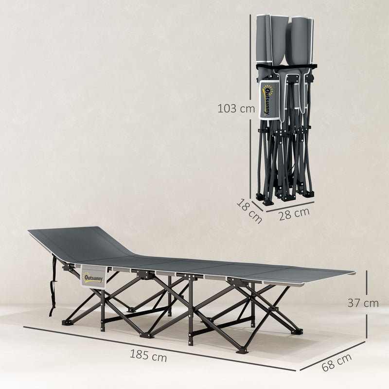 Folding Camp Bed with Thick Mattress and Side Pocket for Outdoor Relaxing Light Grey