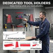 Steel Wall-Mounted Pegboard Tool Organiser Set for Garage or Shed Storage Black Red Homcom