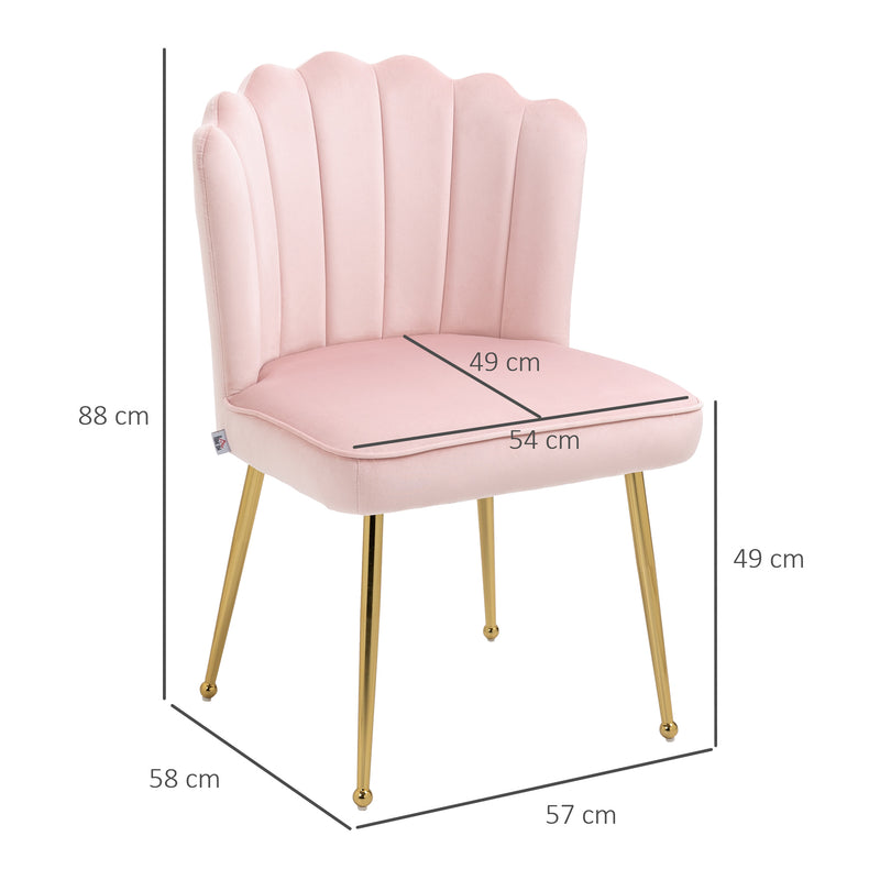 Set of 2 Velvet Shell Dining Chairs with Gold Legs for Kitchen or Lounge Pink