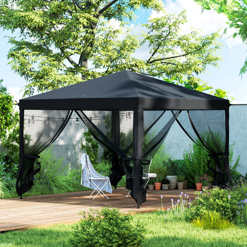 Black 3 x 3m Pop Up Gazebo with Mesh Sidewalls and Carry Bag for Garden and Outdoor by Outsunny