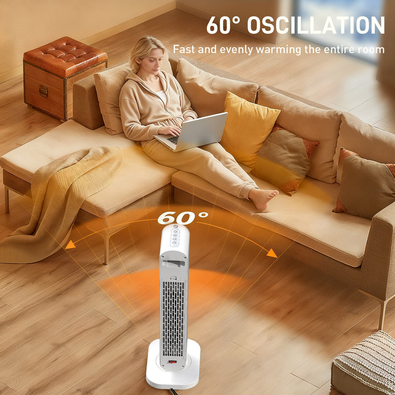 2000W Ceramic Electric Fan Heater With Timer, Remote Control and Oscillation for Home Use White