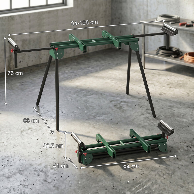 Mitre Saw Stand with Adjustable Rollers for Stable Timber Cutting Green