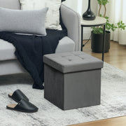 Foldable Velvet Feel Storage Ottoman With Padded Seat And Hidden Compartment Grey