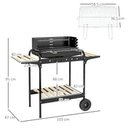 Black Charcoal BBQ Grill with Adjustable Height and Ash Catcher for Outdoor Cooking by Outsunny