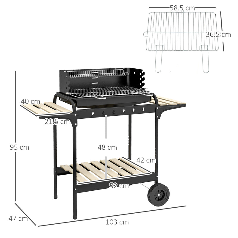 Black Charcoal BBQ Grill with Adjustable Height and Ash Catcher for Outdoor Cooking by Outsunny