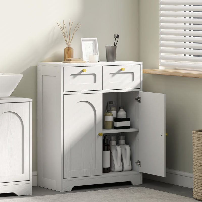 Bathroom Floor Cabinet with 2 Storage Drawers Ideal for Towels and Toiletries White