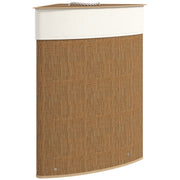 Brown 55L Bamboo Corner Laundry Basket with Lid and Washable Liner Bag