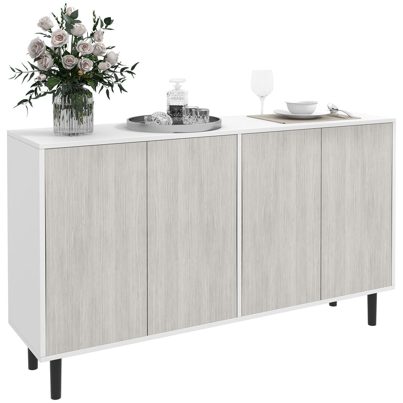 Kitchen Sideboard Storage Cabinet with Adjustable Shelves and 4 Doors Ideal for Dining White