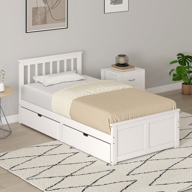 Wooden Single Bed Frame with Storage Drawers Ideal for Kids or Guest Rooms White