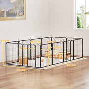 12 Panel Heavy Duty Dog Playpen with Doors for Small Dogs 60 cm High Black by PawHut
