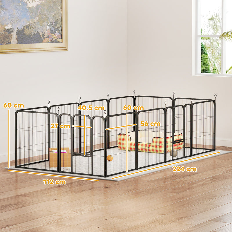 12 Panel Heavy Duty Dog Playpen with Doors for Small Dogs 60 cm High Black by PawHut