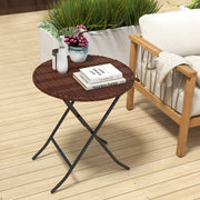 Round Foldable Rattan Garden Coffee Table with Metal Frame for Lawn or Patio Mixed Brown
