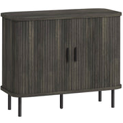 Mid Century Sideboard Cabinet With Sliding Tambour Doors and Steel Legs for Kitchen Grey