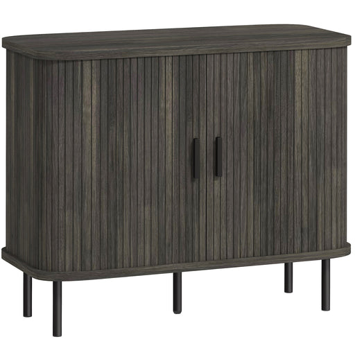 Mid Century Sideboard Cabinet With Sliding Tambour Doors and Steel Legs for Kitchen Grey