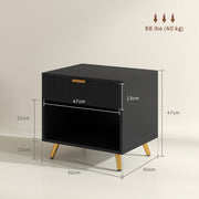 Set of 2 Bedside Tables with Drawer and Shelf Ideal for Bedroom Storage Black Gold Tone