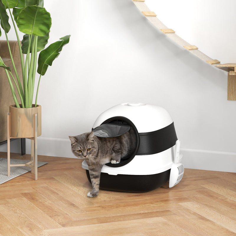 Foldable Cat Litter Box with Lid Scoop and Deodoriser for Odour Control, Black