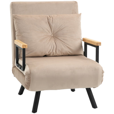 4 in 1 Single Sofa Bed Chair with Pillow Converts to Lounger for Guests Beige