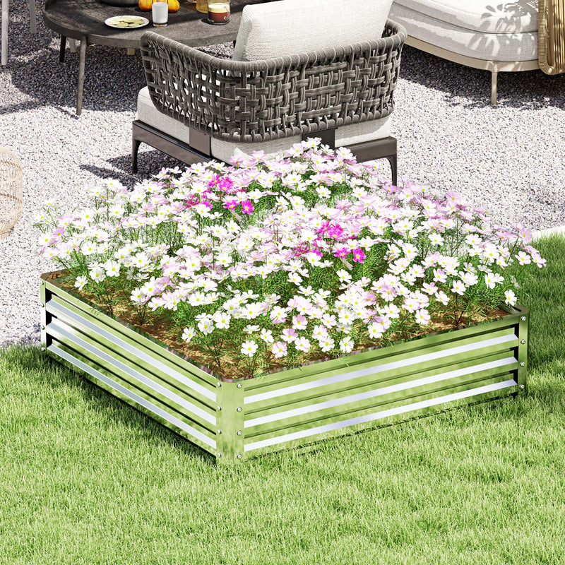 Square Raised Garden Bed Planter Box With Durable Steel Frame For Vegetables Silver