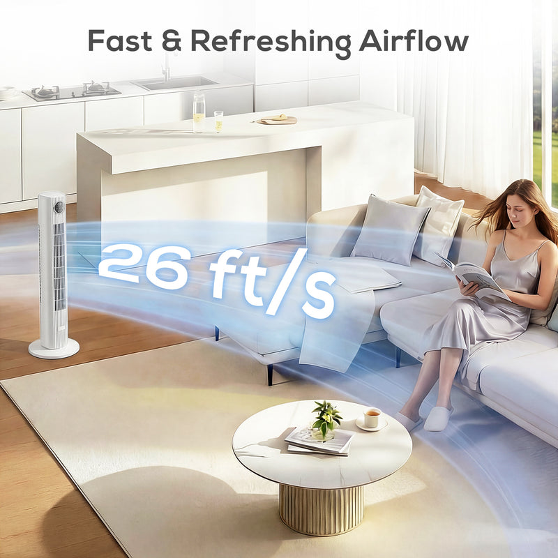 Tower Fan for Quiet Energy Saving Cooling with Remote Control for Home or Office White AOSOM