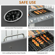 3+1 Burner Gas BBQ Grill with Side Shelves and Storage Cabinet for Garden and Camping by Outsunny
