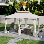 3 x 4m Metal Gazebo with Two-Tier Roof in Cream White by Outsunny