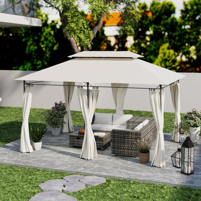 3 x 4m Metal Gazebo with Two-Tier Roof in Cream White by Outsunny