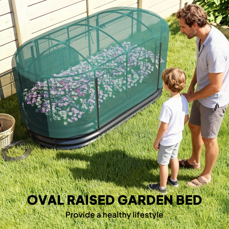 Galvanised Raised Garden Bed With Self Watering System and Mesh Cover 6x3ft Dark Grey Green AOSOM