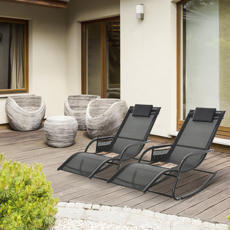 2 Piece Garden Rocking Chair Set with Mesh Fabric and Storage Bag for Patio Black AOSOM