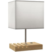 Modern Bedside Table Lamp with USB Charging Ports and Phone Stands for Bedroom White AOSOM