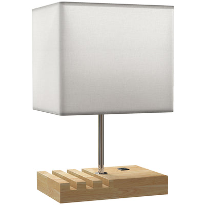 Modern Bedside Table Lamp with USB Charging Ports and Phone Stands for Bedroom White AOSOM