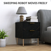 Black Two Drawer Bedside Table with Gold Legs Elegant Design by HOMCOM