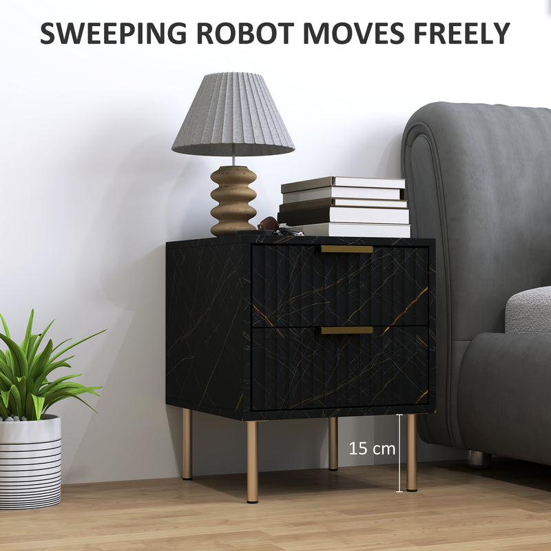 Black Two Drawer Bedside Table with Gold Legs Elegant Design by HOMCOM