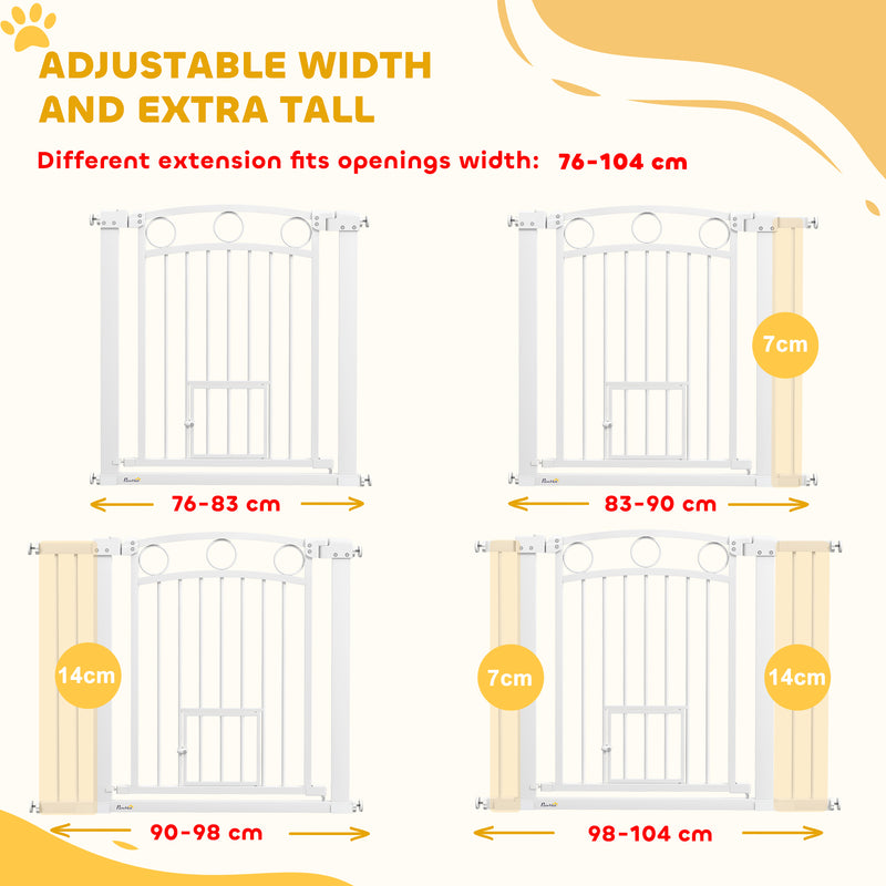 Tall Pet Safety Gate with Door 77cm High Adjustable 76-104cm for Stairs and Doorways by PawHut