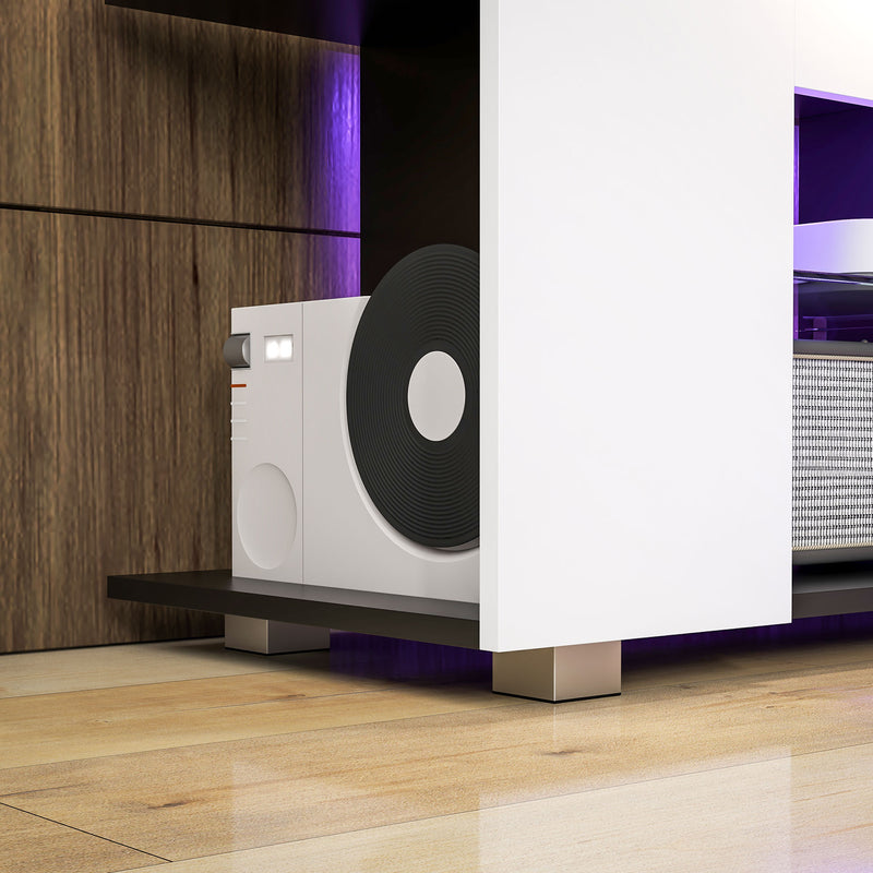 Modern TV Cabinet With Adjustable Shelves And LED Lighting For Living Room, White