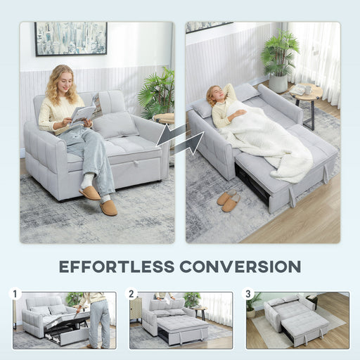 Sofa Bed, Light Grey 2 Seater Pull Out Sofa Bed With Adjustable Backrest And Pillows For Small Spaces
