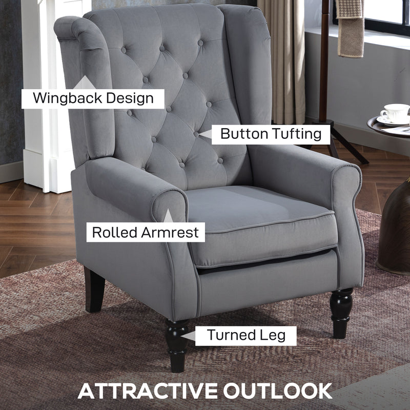 Retro Wingback Accent Chair With Button Tufted Backrest For Living Room Comfort Light Grey