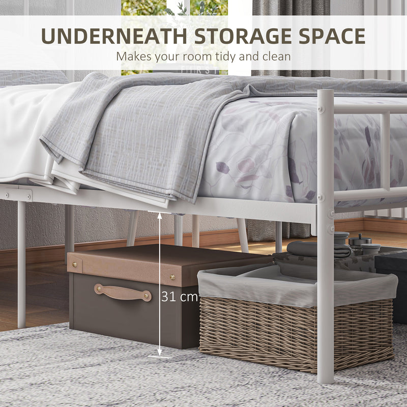 Single Metal Bed Frame with Headboard Footboard and 31cm Underbed Storage Black