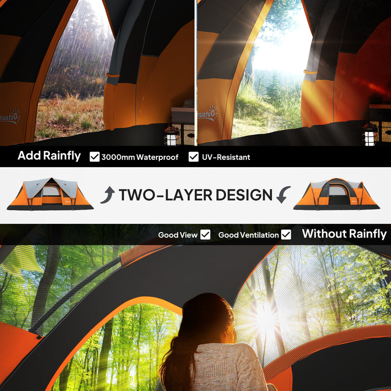Family Blackout Tent for 6 People with Single Spacious Room and Easy Setup Orange Grey